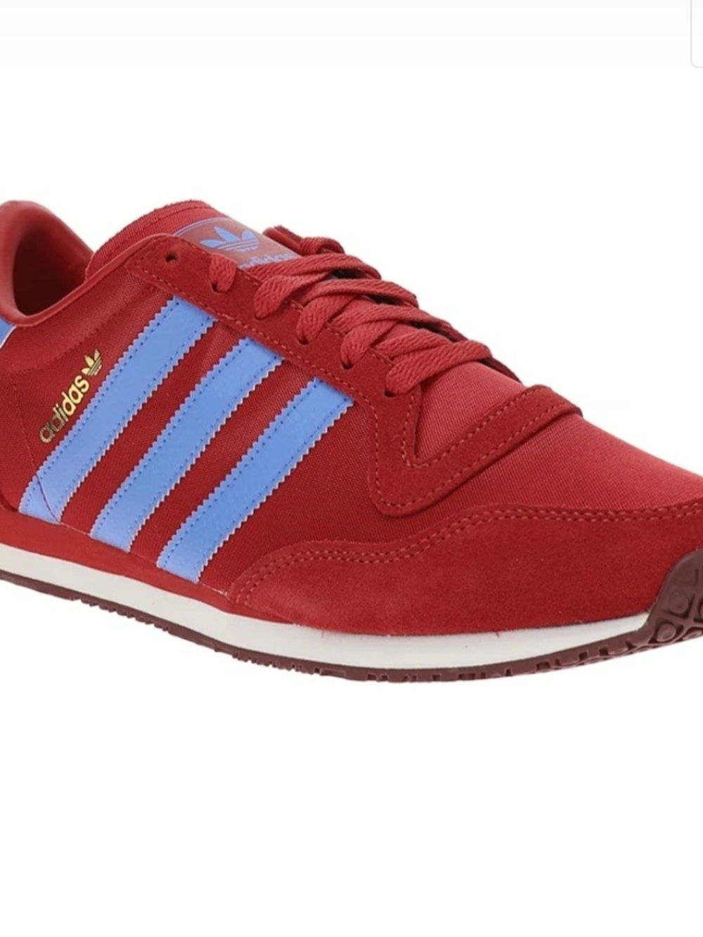 adidas Men's 10.5 Red Galaxy OG Sneaker with Light Blue Stripes
